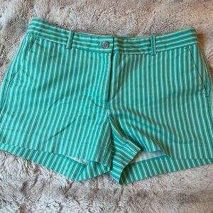 Michael Kors Shorts Womens Size 6 Turquoise Green Striped Flat Front Button Zip